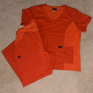 Orange Women's Scrub Set - V-Neck Top & Pants
